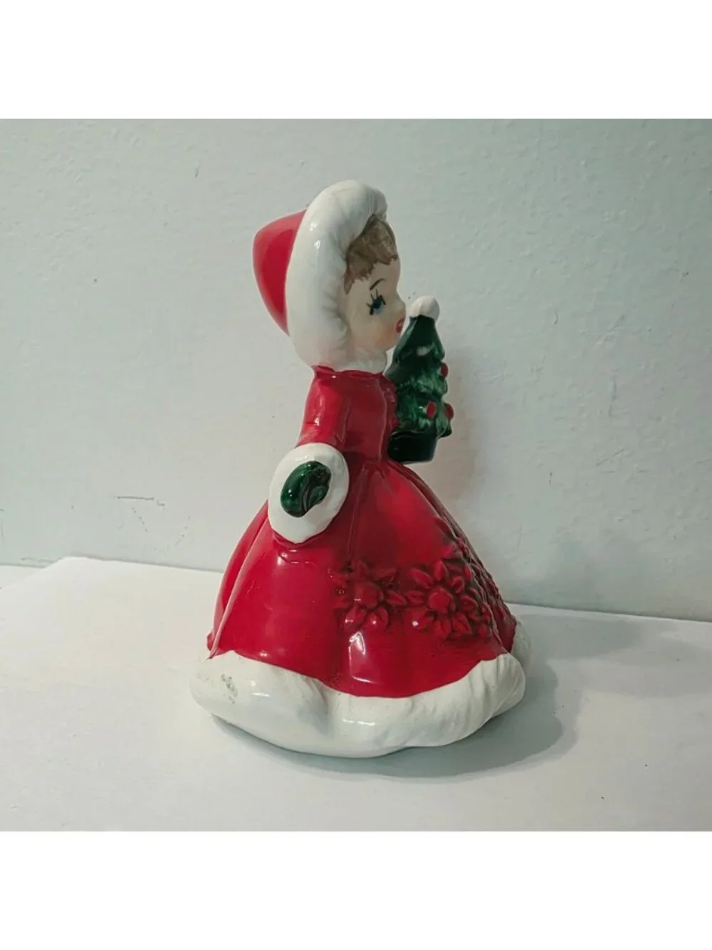 Vtg Lefton Made in Japan 6604 Christmas Tree Poinsettia Red Dress Girl Figurine